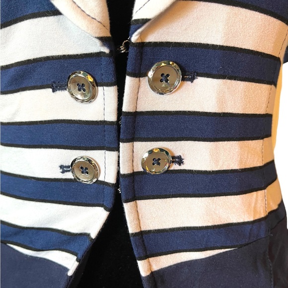 White House Black Market Navy White Stripe Stretch Jacket - Picture 4 of 5